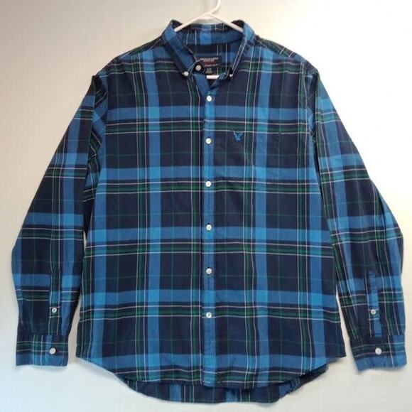 American Eagle Outfitters Other - American Eagle Shirt Men's XL Blue Tartan Plaid Long Sleeve Button Down Logo